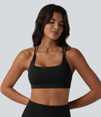 Brassière de sport à encolure carrée en maille côtelée avec soutien-gorge intégré — UPF40+