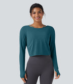 Top de sport yoga SoftlyZero™ QuickDry 2-en-1 dos nu torsadé manches longues avec trous pouces