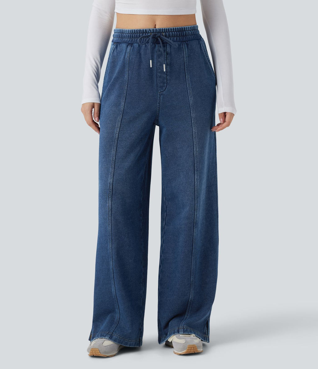 Jean jogging Halara Flex™ coupe droite fendu taille haute molleton français avec cordon de serrage et poches