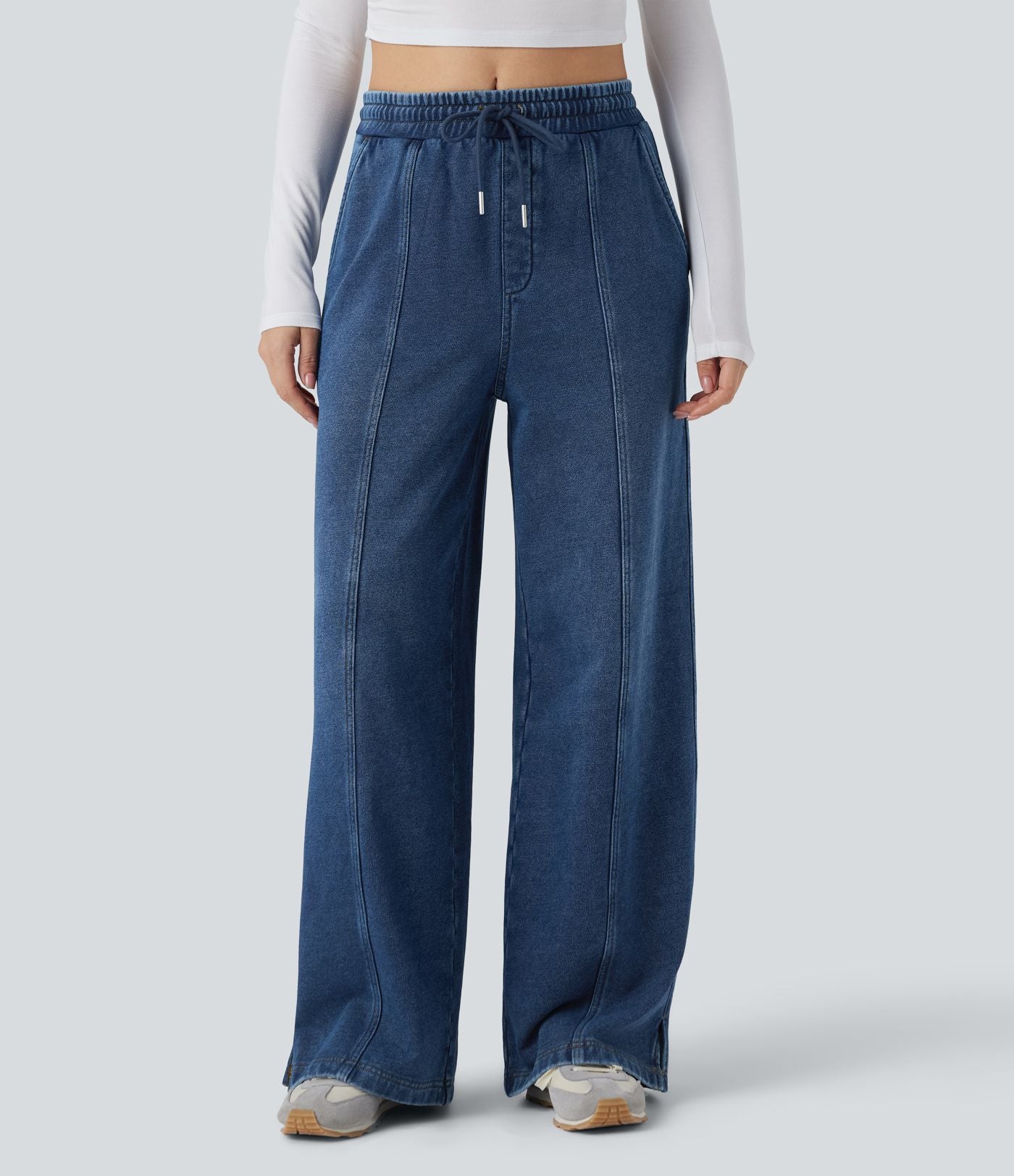 Jean jogging Halara Flex™ coupe droite fendu taille haute molleton français avec cordon de serrage et poches