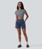 Short denim skinny décontracté Halara Flex™ croisé gainant taille haute 12,5 cm avec poches