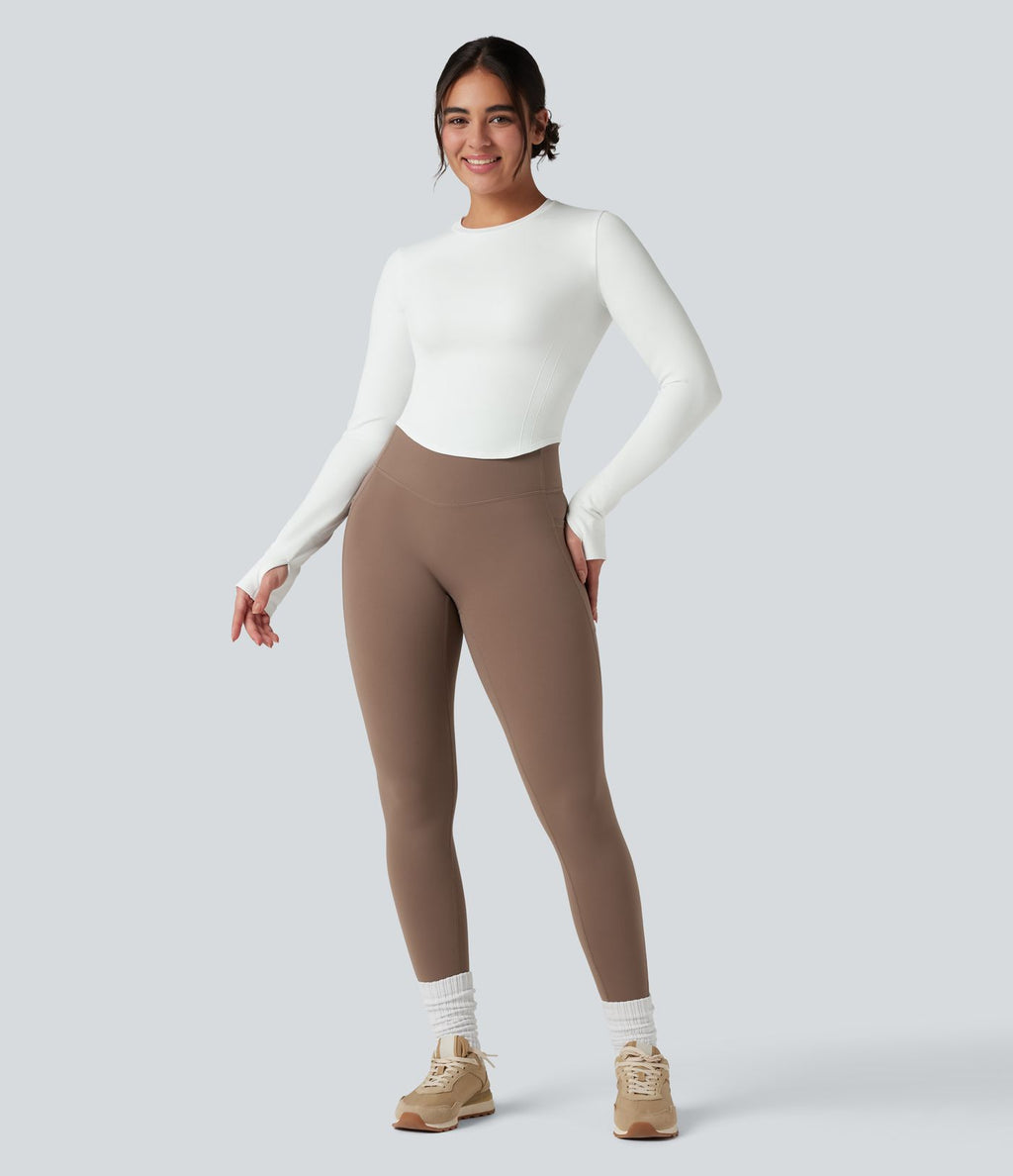 Haut de sport yoga col rond à manches longues avec passants pouces et ourlet arrondi sans couture Seamless Flow