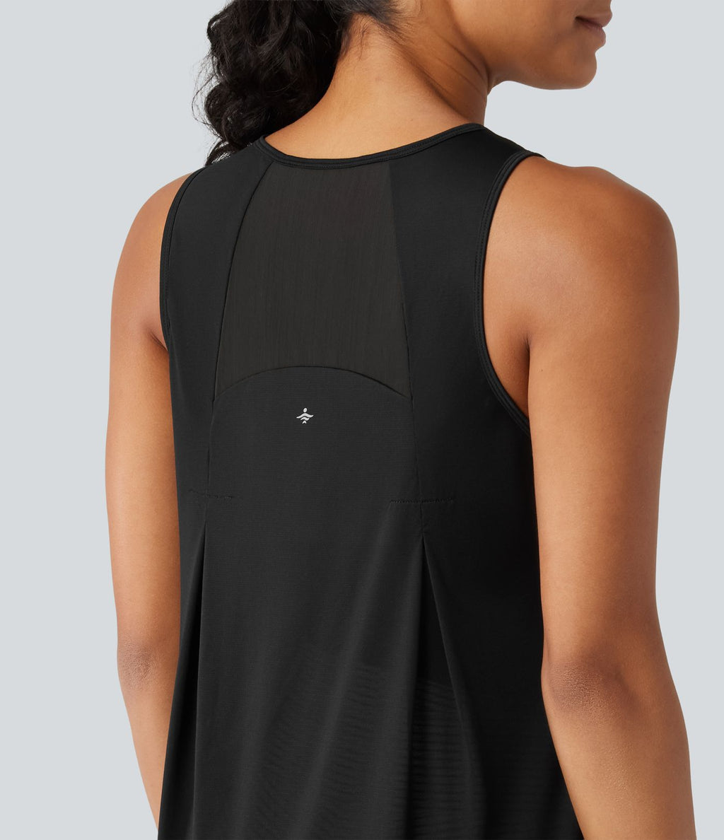 Débardeur de running longueur allongée en mesh contrasté avec ourlet arrondi