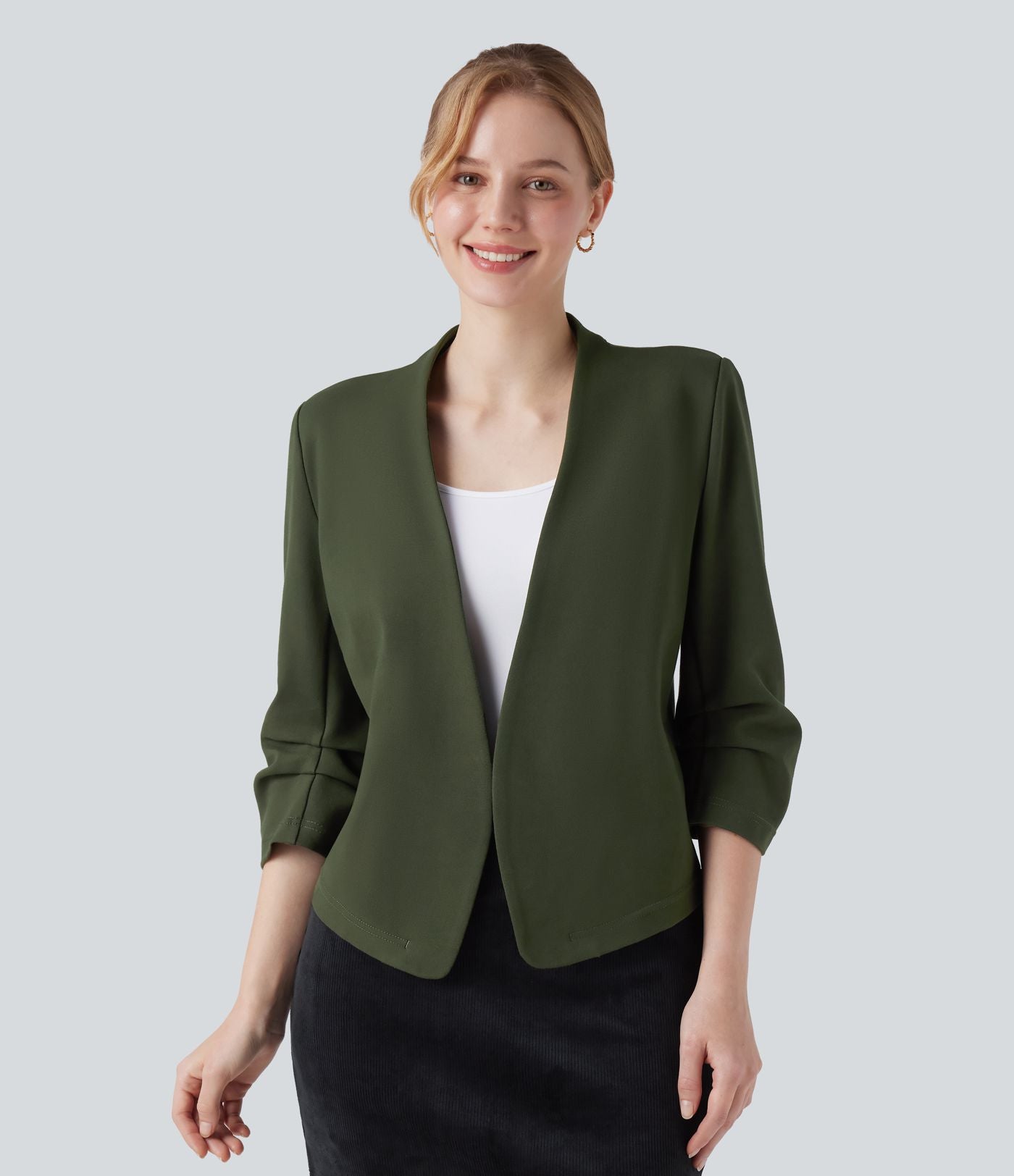 Blazer de travail résistant en ponte roma à décolleté en V et manches 3/4