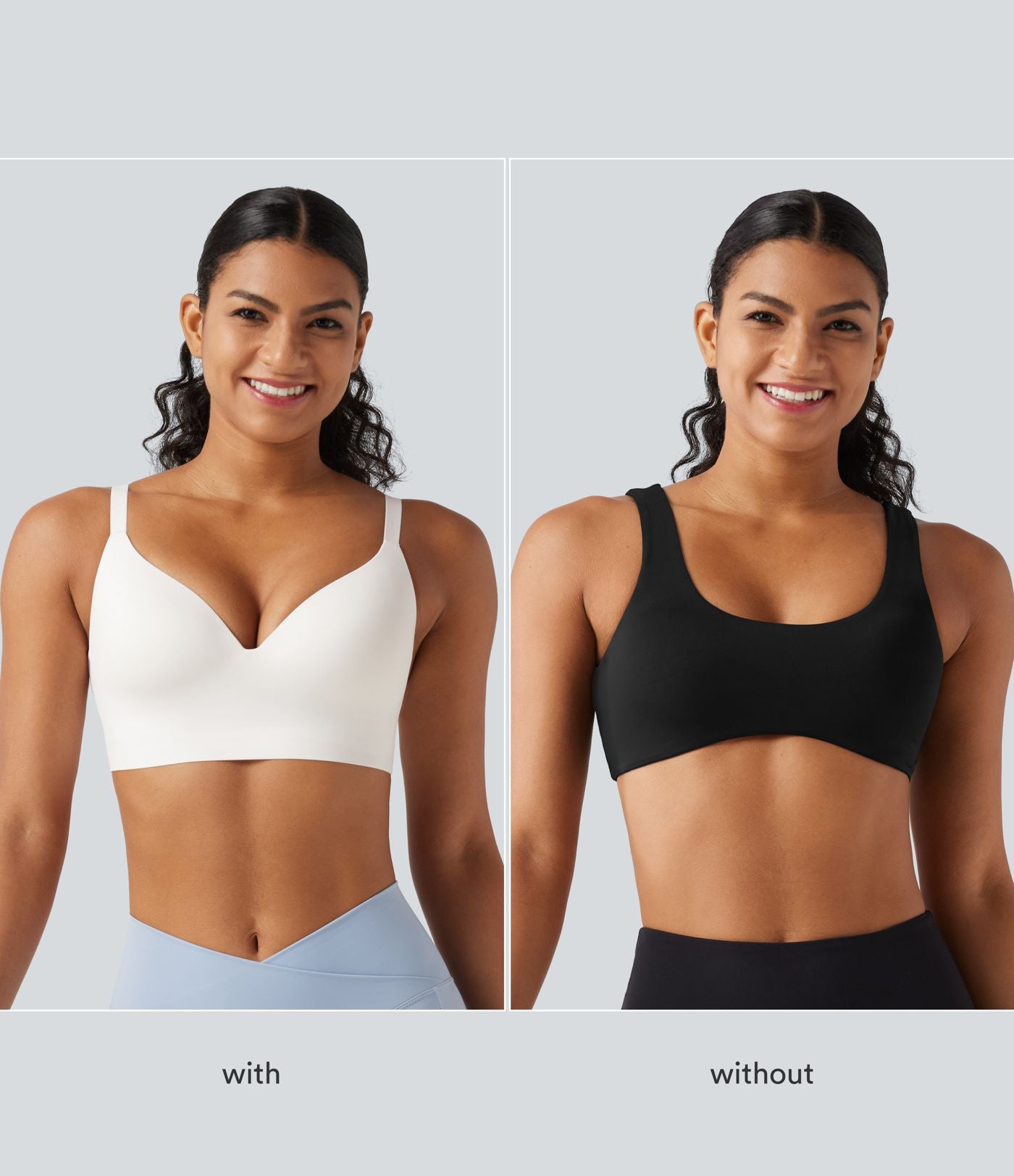 Brassière yoga SoftlyZero™ maintien léger à décolleté V plongeant, coussinets fixes, push-up, protection solaire UPF 50+