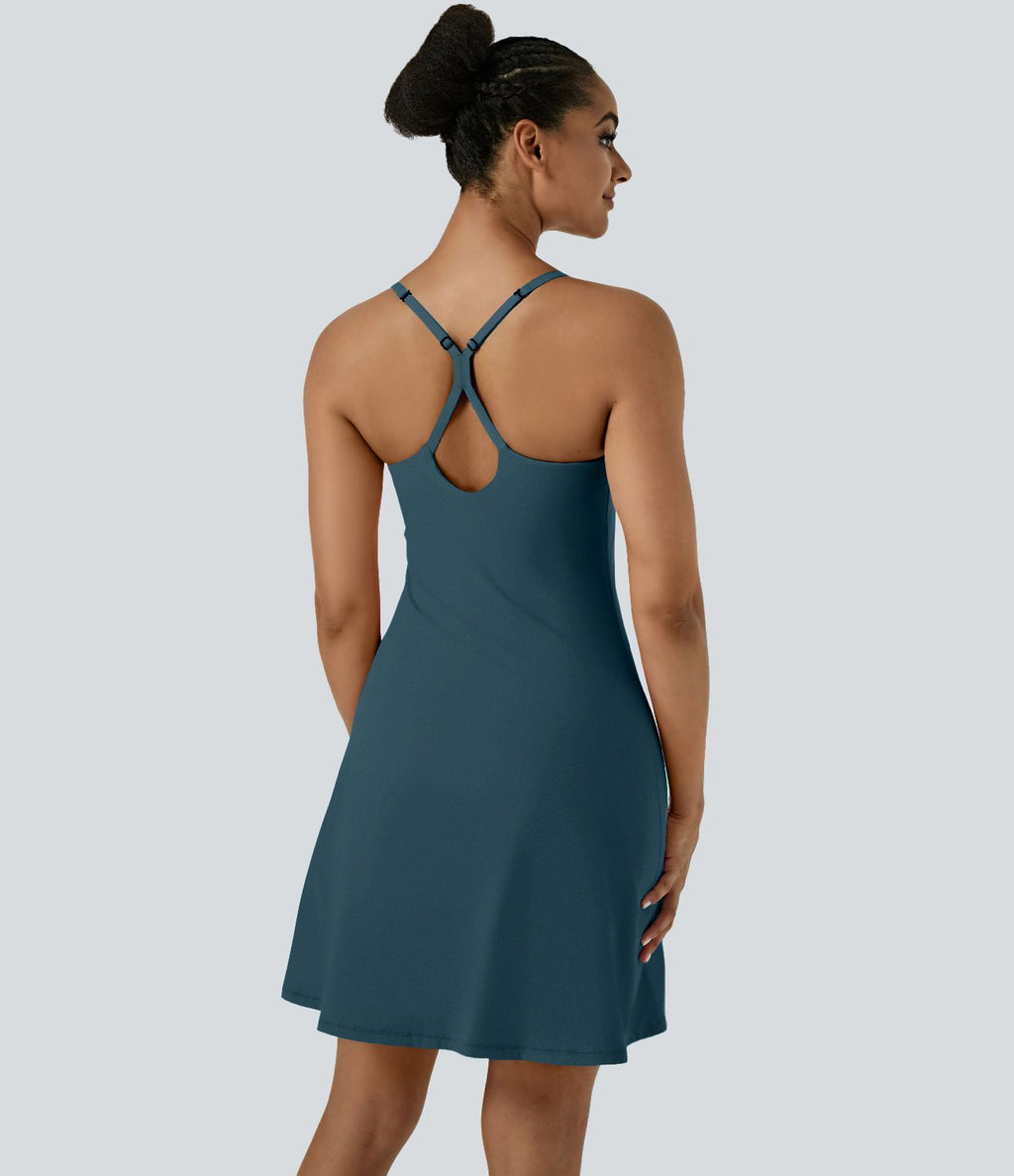 Softlyzero™ Airy Robe Sport de Yoga Plus Longue Dos Nu Découp Bretelles Réglables et Poches