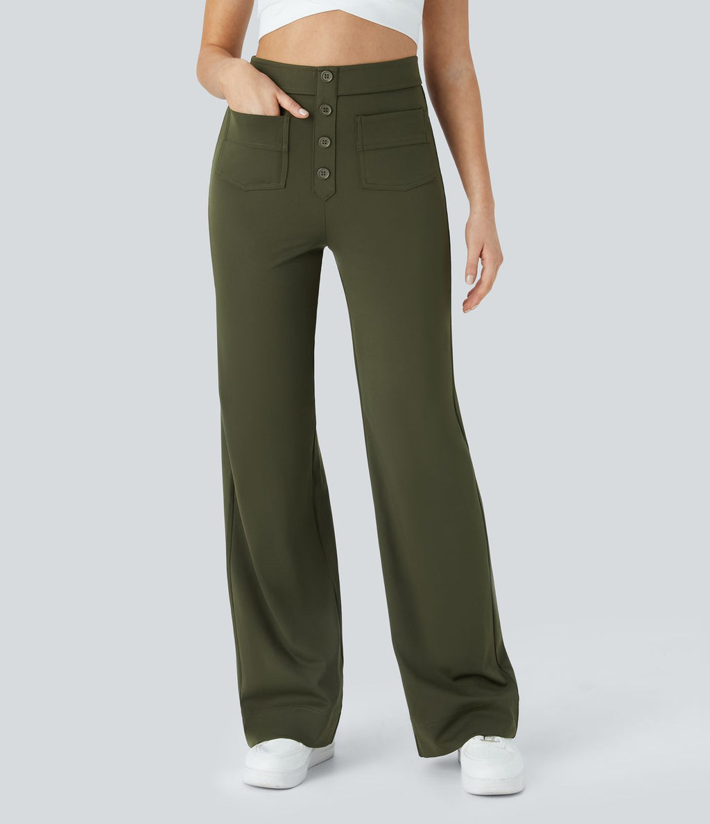 Pantalon taille haute coupe droite DayStretch avec poches