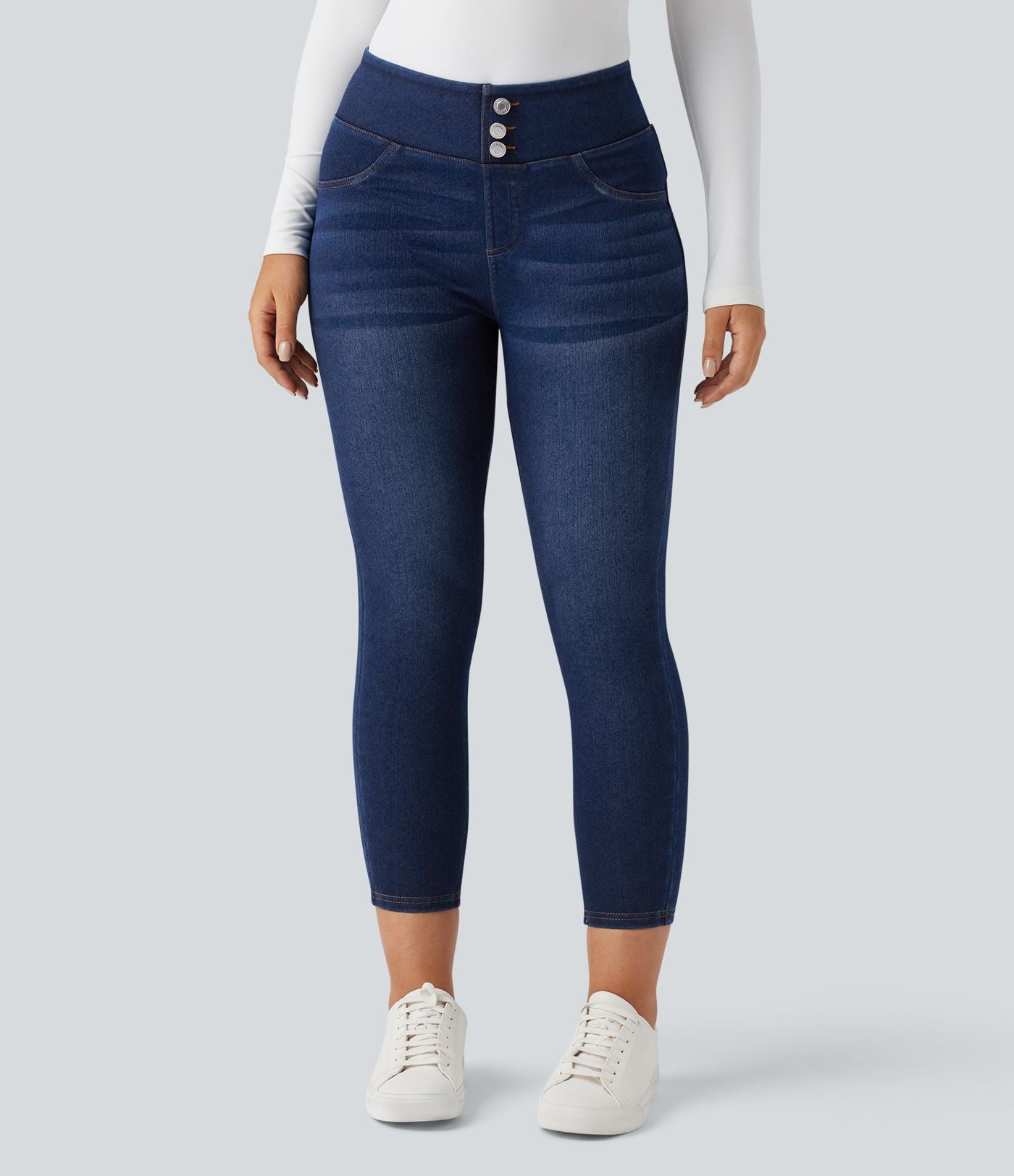 Halara Flex™ Denim Heat Legging denim casual 7/8 taille haute avec poches