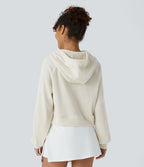 Sweat-shirt décontracté à capuche en maille côtelée avec manches longues et fente