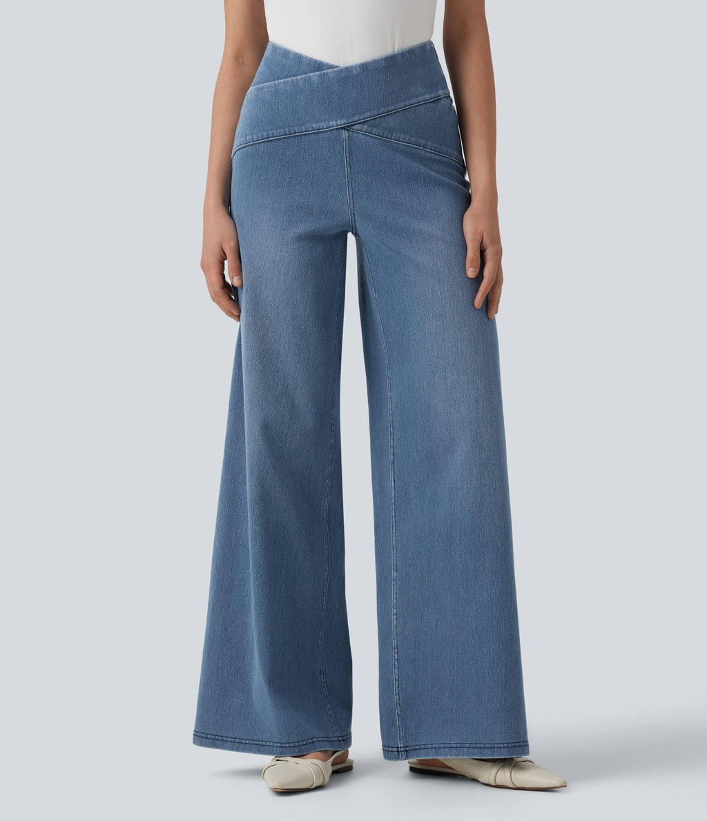 Halara Flex™ Jean large taille haute croisée ventre plat avec poches