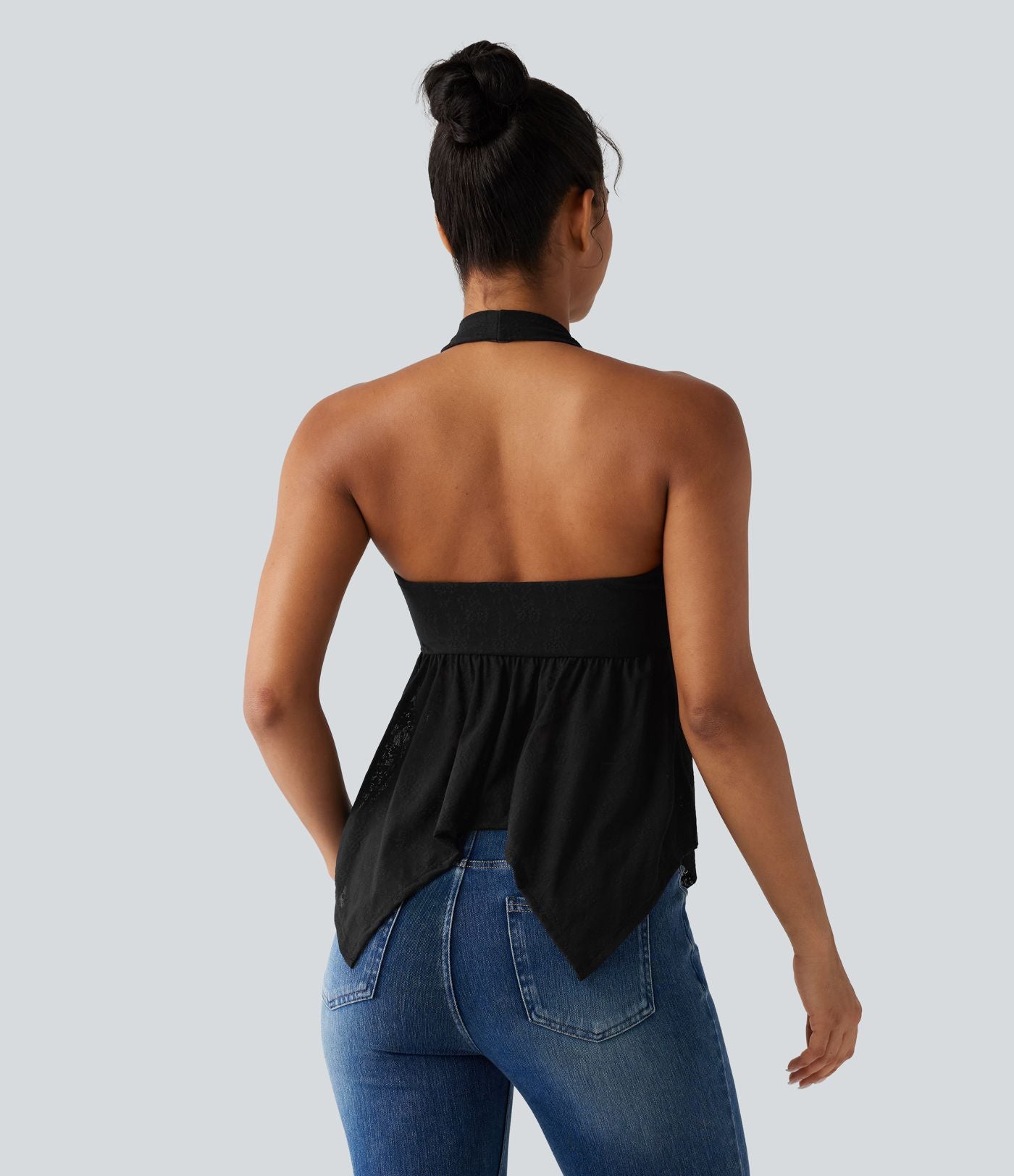 Chemisier casual en dentelle dos nu ourlet à volants avec brassière intégrée