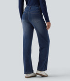 Jean droit Halara Flex™ taille mi-haute croisé gainant avec poches