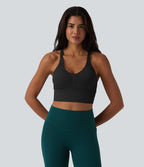 OneForm Débardeur court de yoga sans coutures jacquard dos nu croisé froncé soutien-gorge intégré