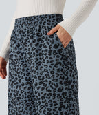 Pantalon léopard ample décontracté velours côtelé imprimé taille haute avec poches