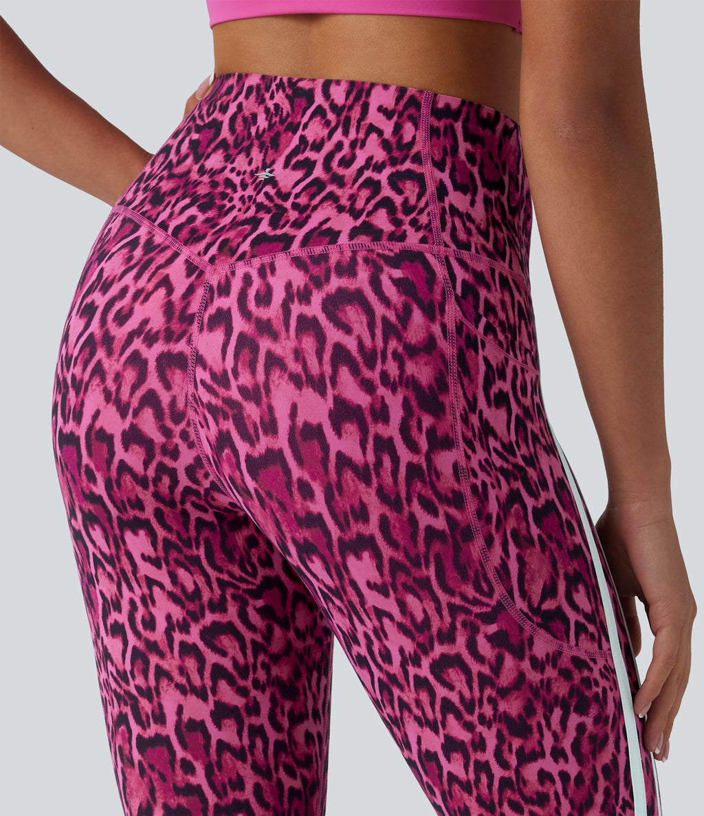 Legging 7/8 d'entraînement taille haute gainant imprimé léopard et rayures color block Halara UltraSculpt™ avec poches