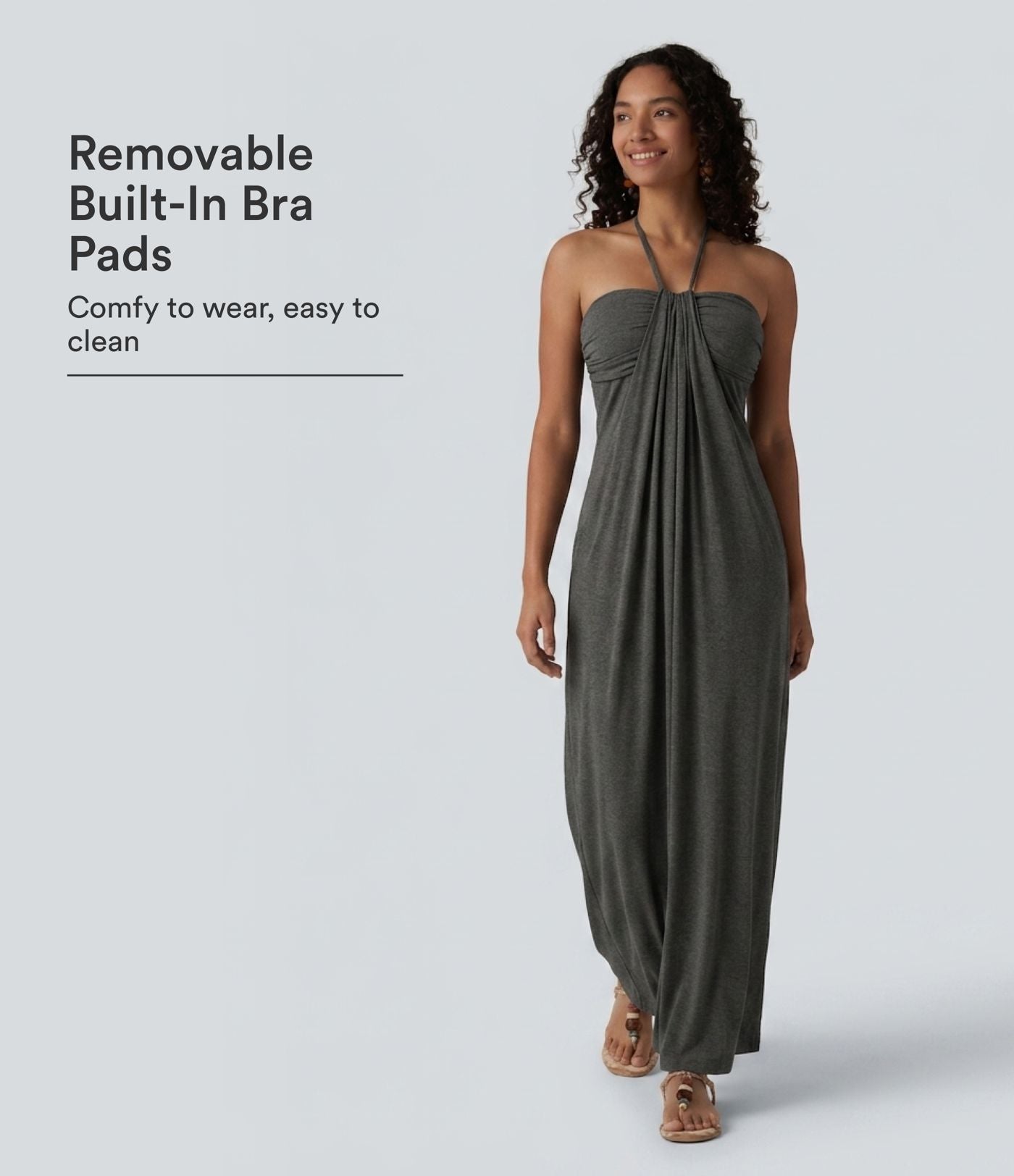 Robe longue dos nu à nouer avec soutien-gorge intégré et poches