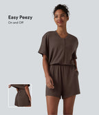 Combinaison-short casual henley à manches courtes avec poches — Easy Peasy