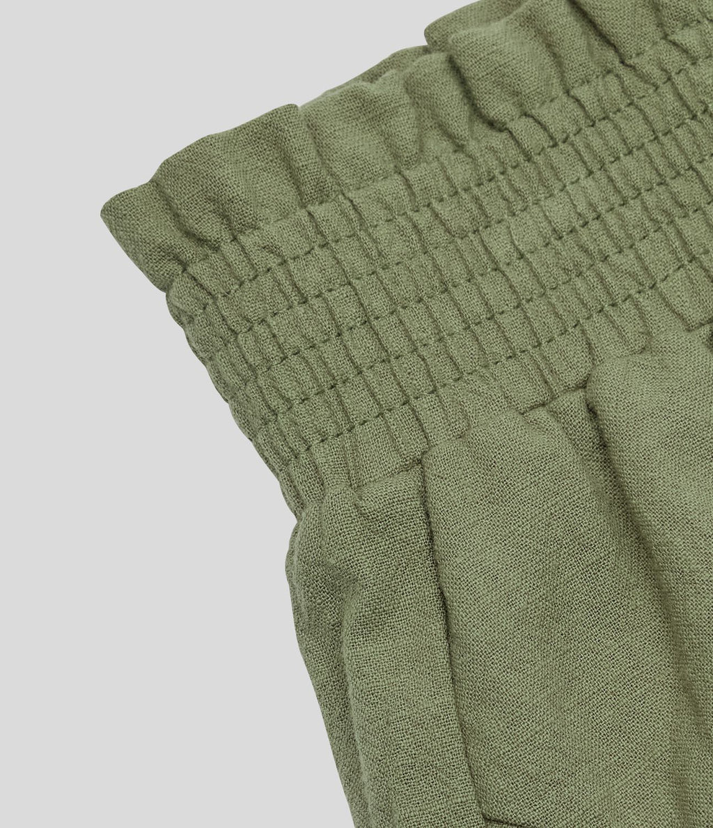 Short Évasés Casual à Taille Haute avec Volants Frisés et Effet Lin