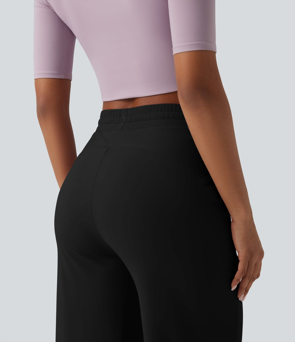 Pantalon ample décontracté SoftlyZero™ Airy taille haute avec cordon de serrage côtes contrastantes effet frais InstantCool et poches, protection solaire UPF50+