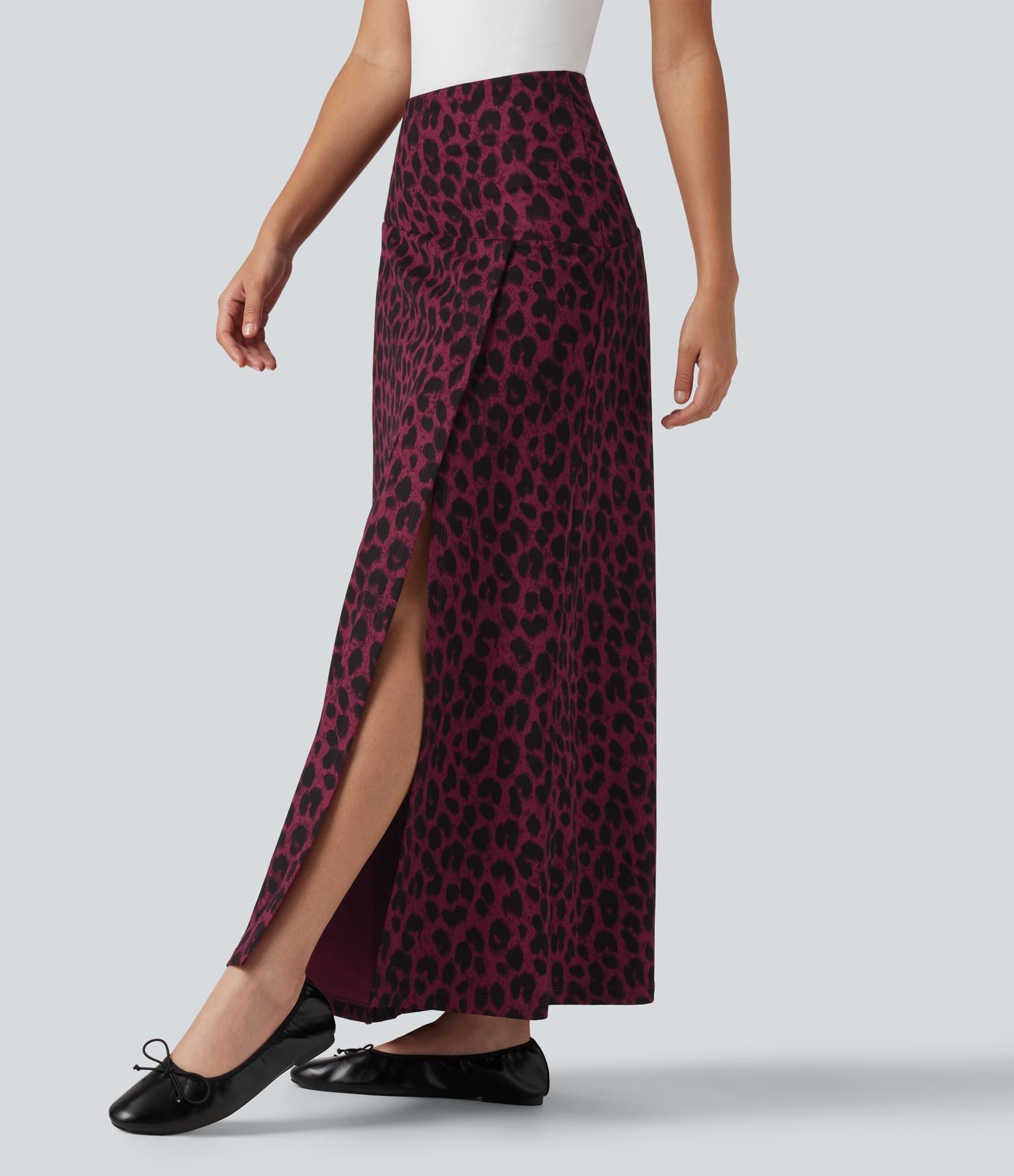 Jupe casual maxi gaufrée léopard taille haute gainante à poche