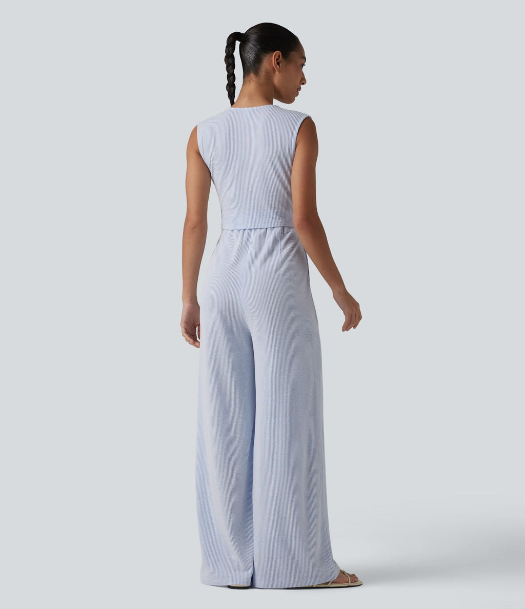 Combinaison sans manches col V à rayures avec brassière intégrée et poches – Édition Easy Peasy