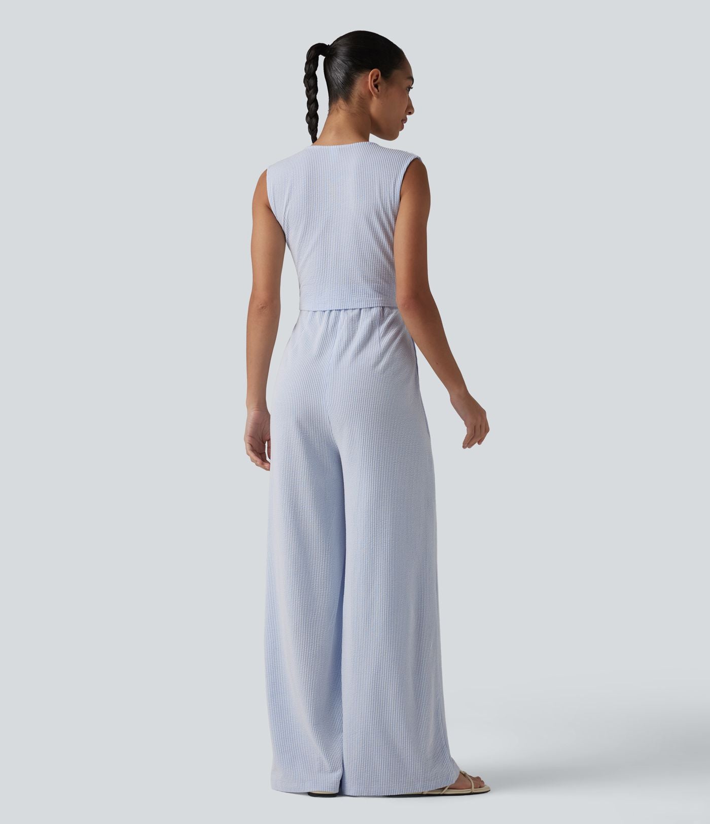 Combinaison sans manches col V à rayures avec brassière intégrée et poches – Édition Easy Peasy