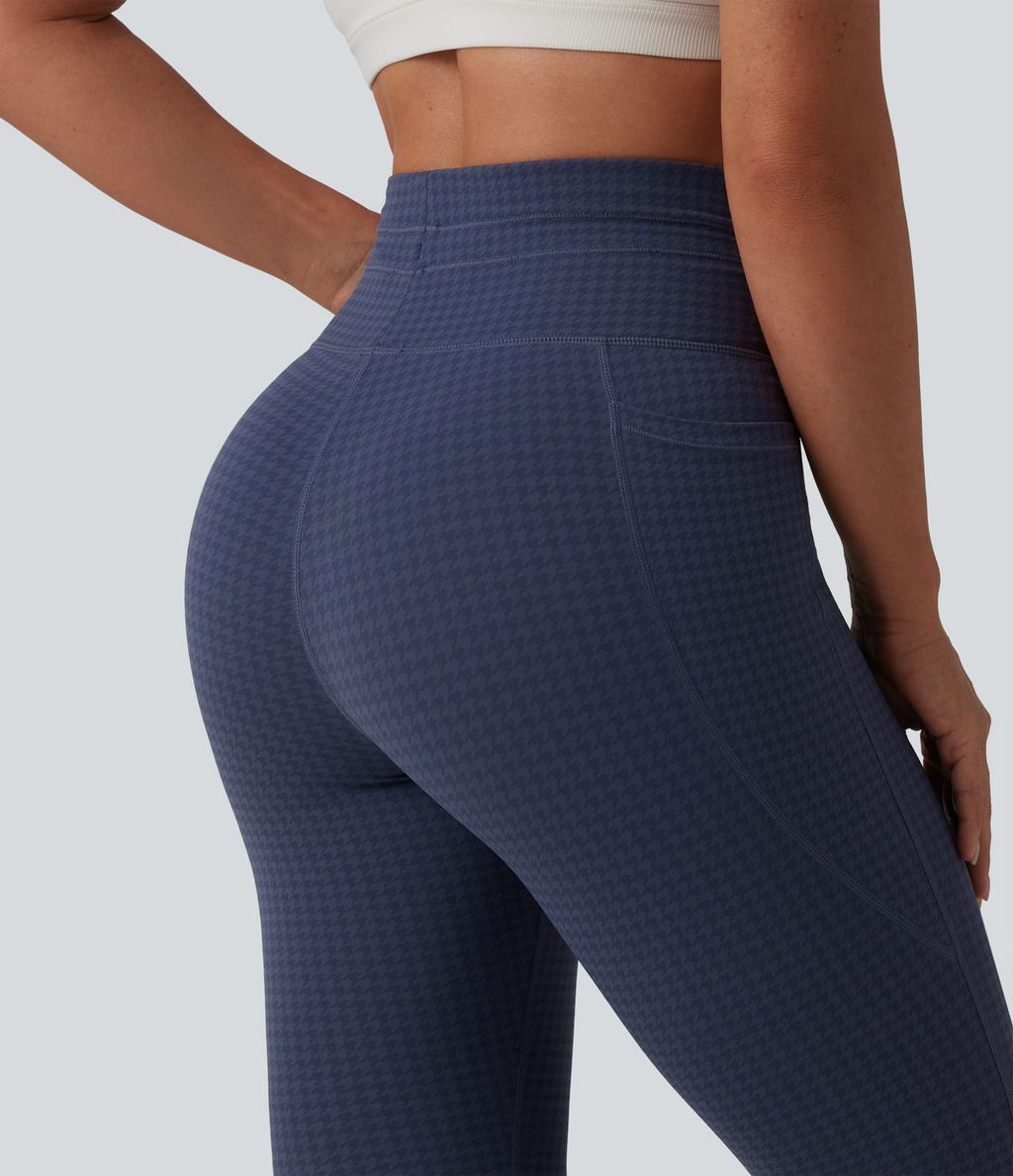 Legging de yoga fuselé taille haute avec cordon de serrage pied-de-poule avec poches