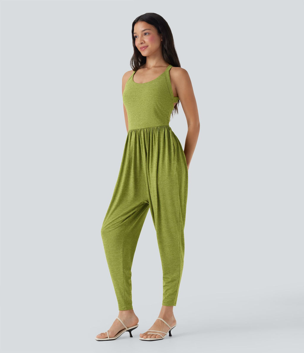 Combinaison sarouel décontractée dos nu torsadé avec brassière intégrée et poches - Édition Easy Peasy
