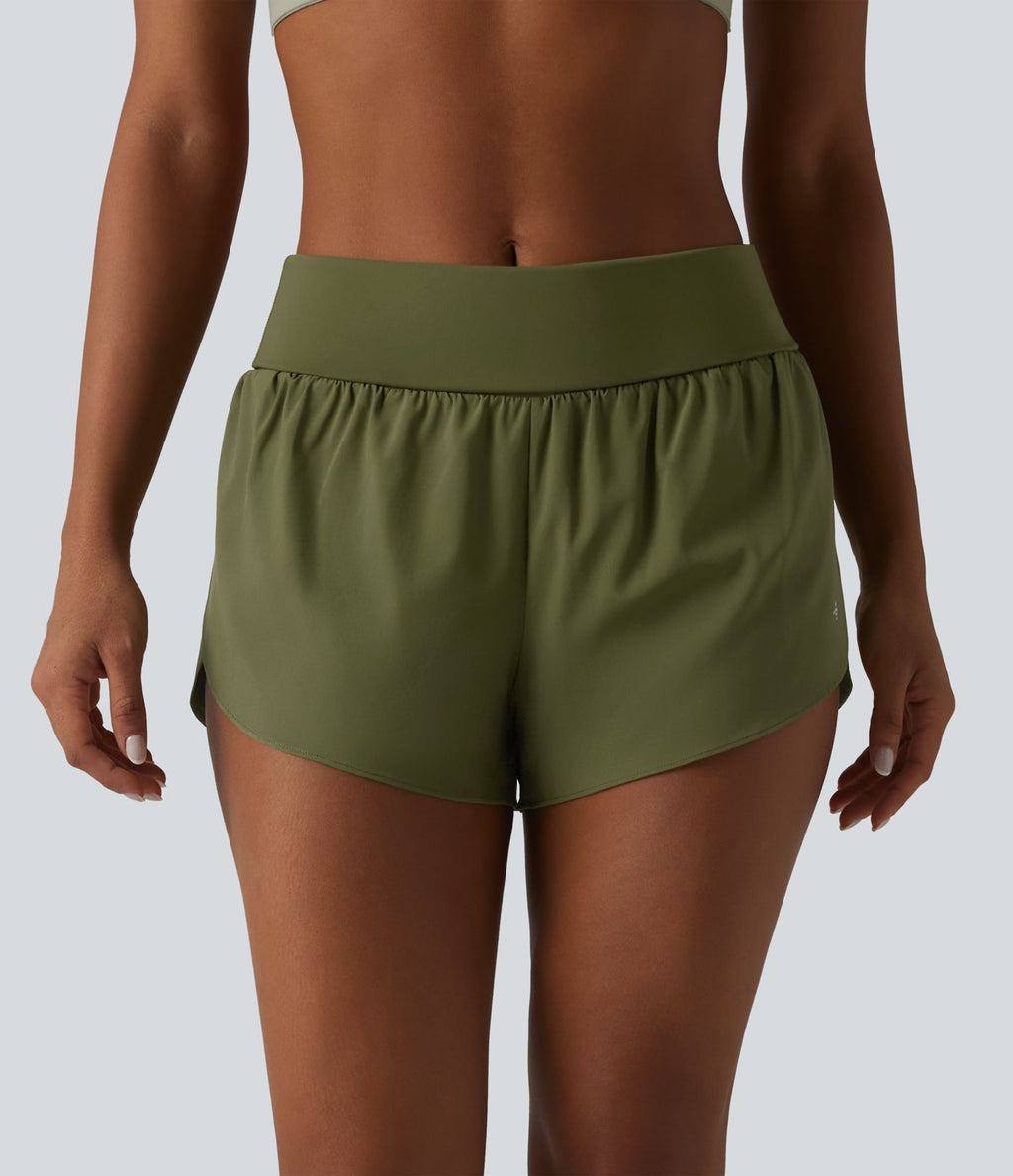 Breezeful™ Short de sport 2 en 1 taille très haute rabattable ourlet croisé à séchage rapide avec poches