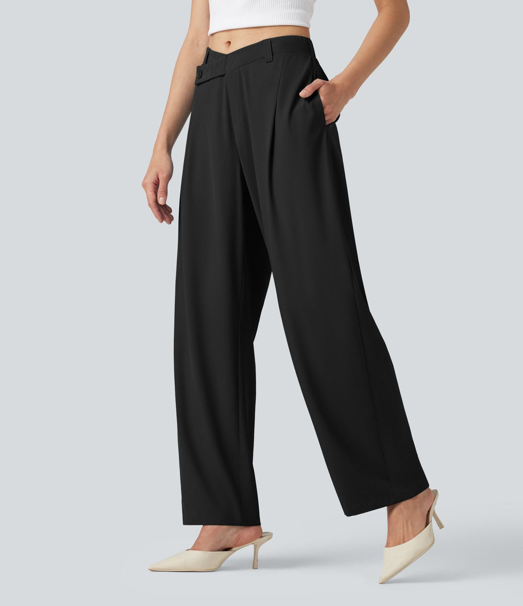 Breezeful™ Pantalon tailleur séchage rapide taille mi-haute coupe tonneau asymétrique avec poches