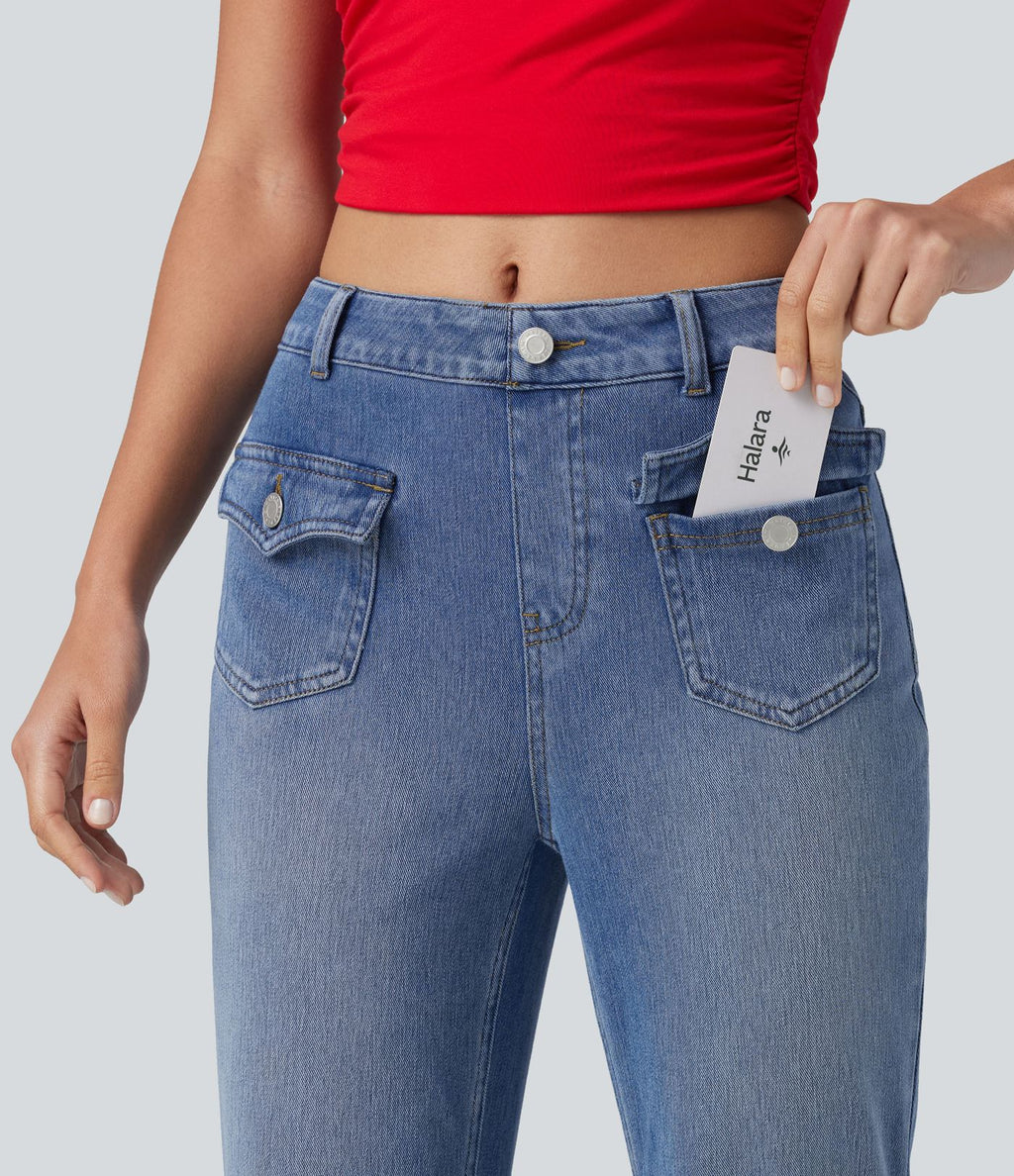 Jean évasé Halara Flex™ décontracté, taille moyenne, à poches