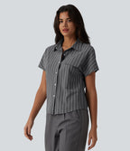 Chemise tailleur à rayures manches courtes
