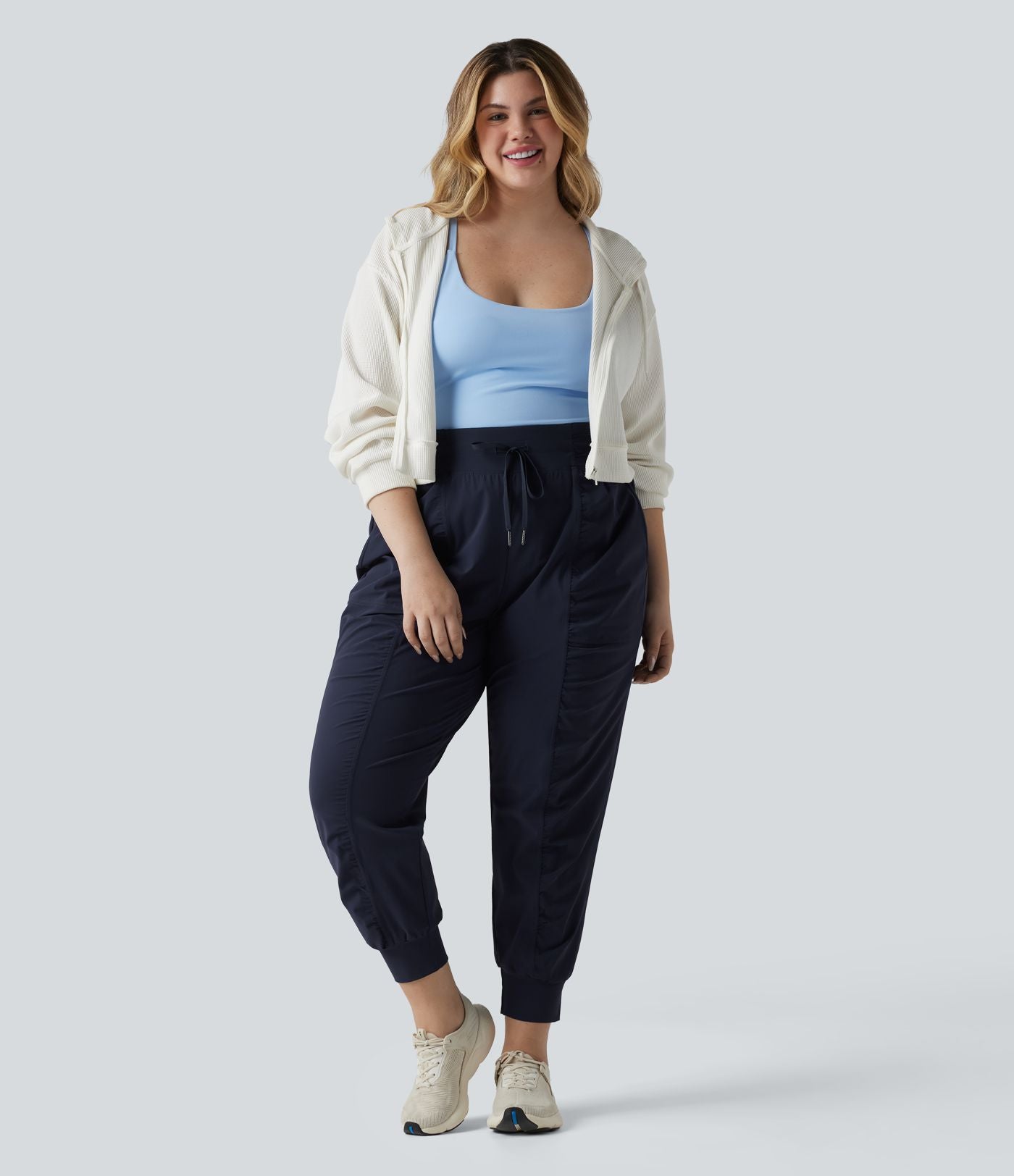 Jogging danse grande taille effet frais InstantCool à taille haute à cordon de serrage froncé et fuselé séchage rapide avec poches, protection solaire UPF40+