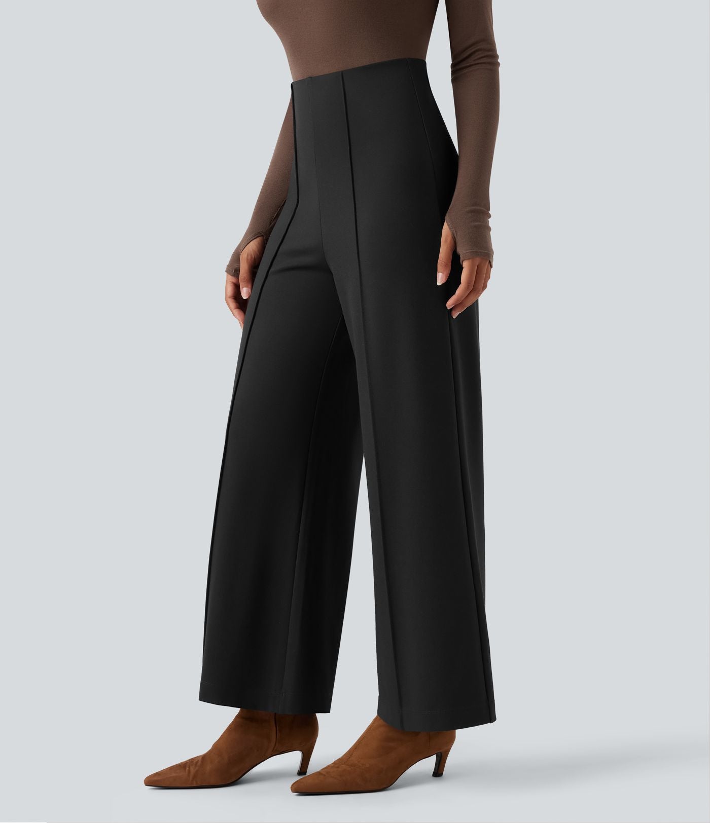 Pantalon tailleur taille haute évasé ample en ponte roma résistant