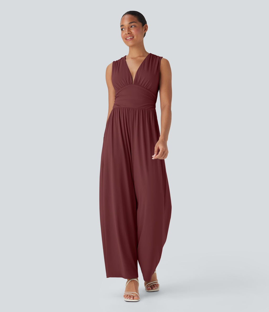 Combinaison décontractée SoftlyZero™ Airy à effet frais InstantCool à col V sans manches avec fronces, poches latérales et zip invisible, accès facile Easy Peasy