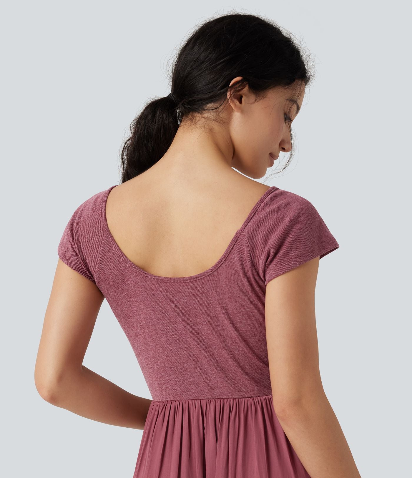 Robe maxi casual fluide col U manches courtes