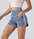 Short en jean rayé taille haute Halara Flex™ avec ourlet arrondi et poches