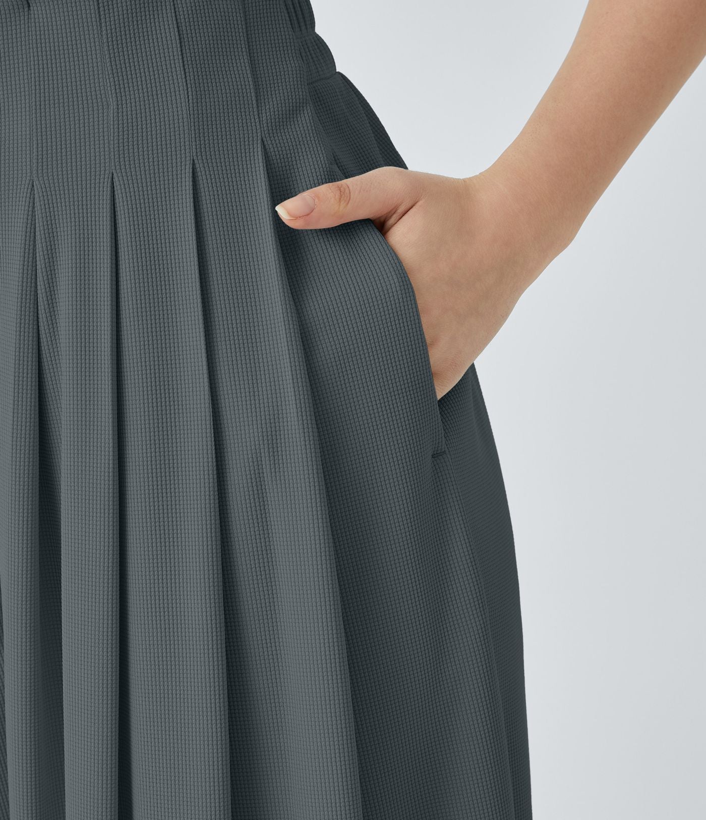 Pantalon décontracté palazzo en maille gaufrée, fluide, large, plissé, taille haute, avec poches