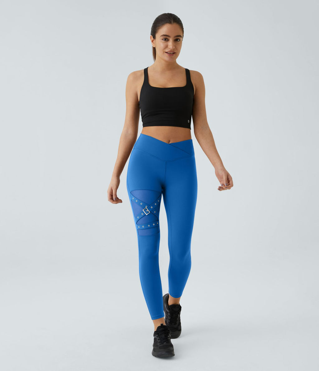 Legging yoga croisé taille haute avec mesh contrastant et boucle décorative DayStretch