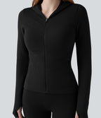 Veste yoga en maille gaufrée à capuche zippée à manches longues avec passants pouces sans couture OneForm Seamless Flow avec poches