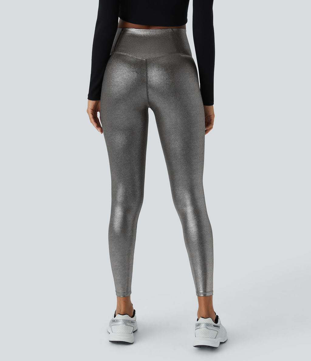 Legging de yoga SoftlyZero™ en simili stretch avec taille croisée, imprimé métallisé et poche arrière
