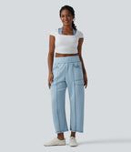 Jogging casual taille haute coupe barrel color block surpiqûres avec poches