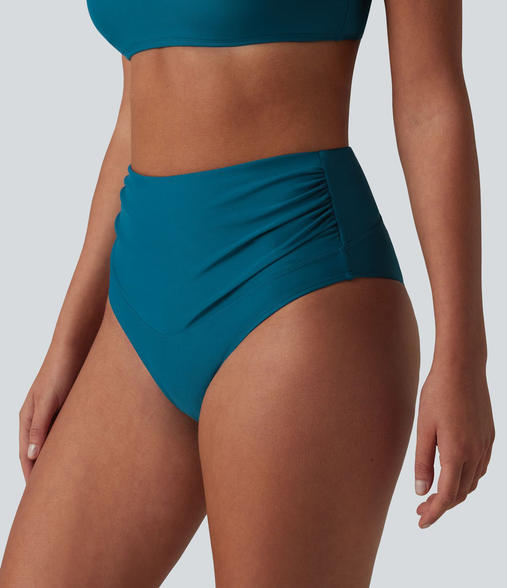 Maillot de bain bikini taille haute effet ventre plat et froncé