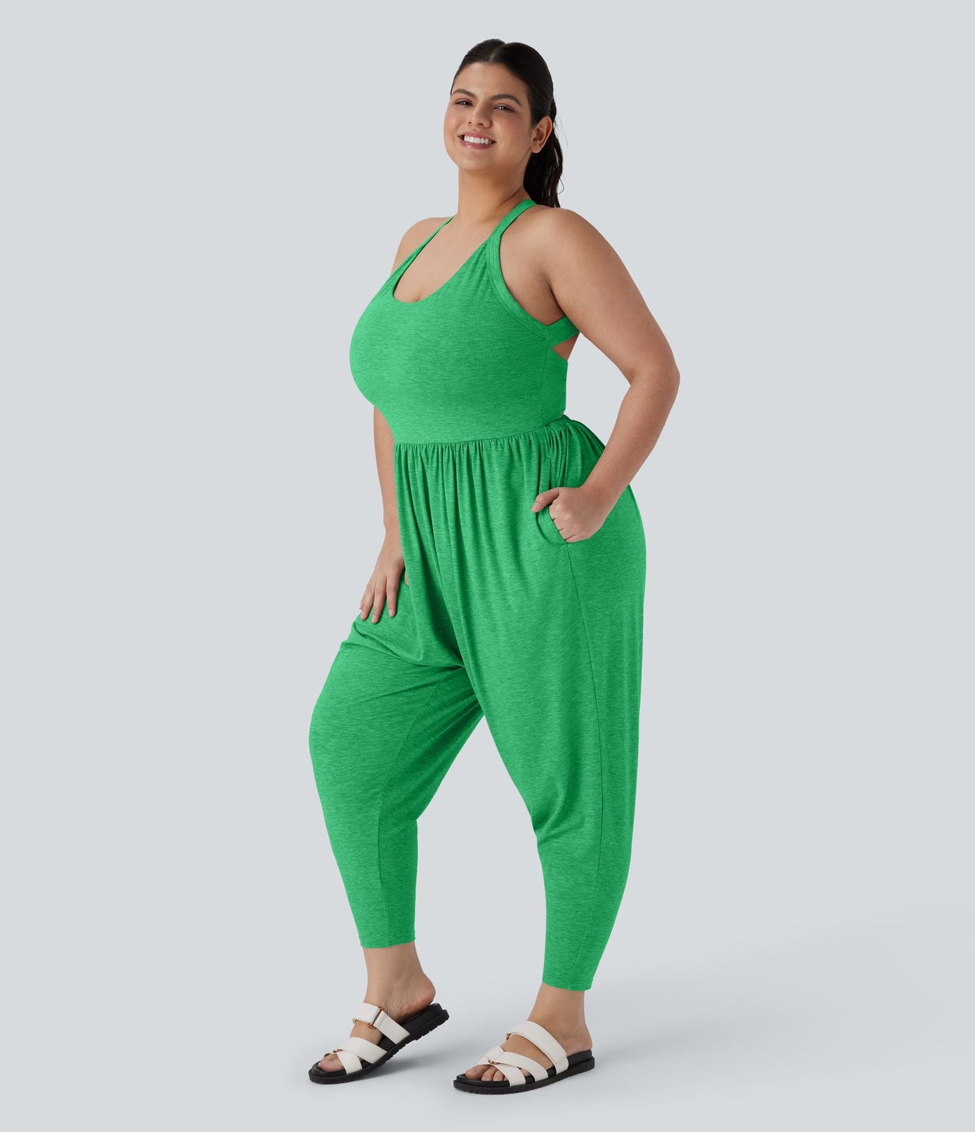 Combinaison sarouel dos nu torsadée grande taille avec poche latérale - Édition facile à enfiler