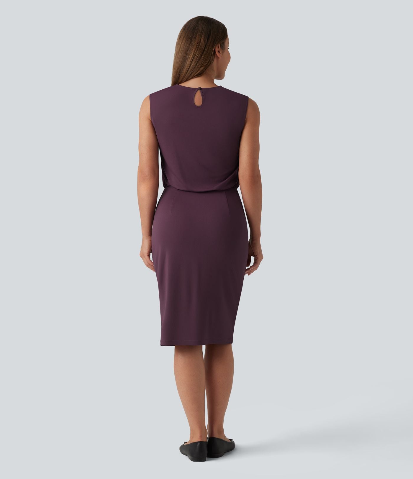 Robe midi tailleur col rond sans manches dos goutte d'eau