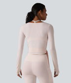 Haut de yoga à manches longues et bretelles croisées, toucher doux, protection solaire UPF50+