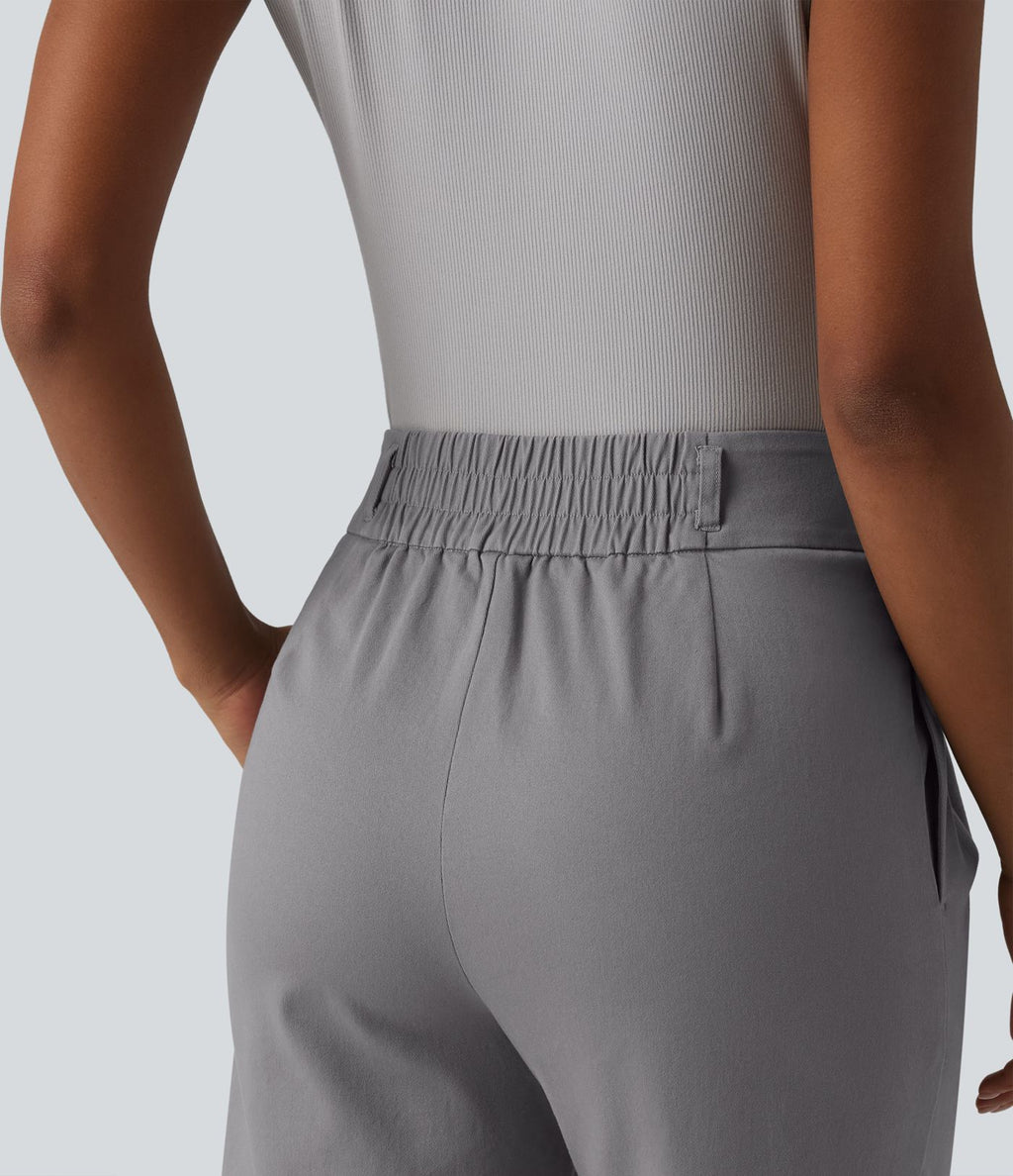 Short tailleur chino droit en coton taille haute à poches