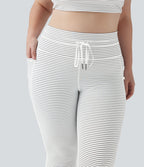 Legging yoga grande taille taille haute avec cordon de serrage à rayures avec poches