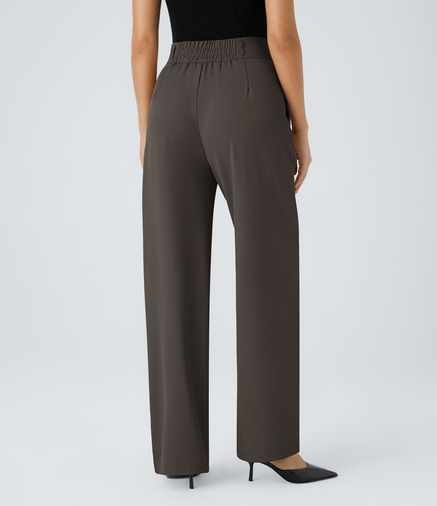 Pantalon de travail Halara Flex™ droit froncé avec poche zippée, taille haute