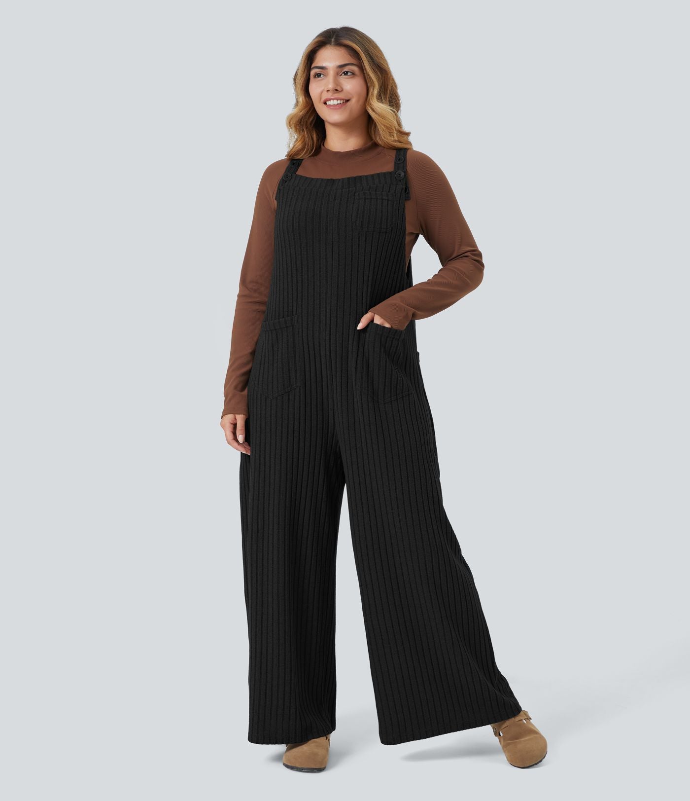 Salopette casual grande taille tricot côtelé avec poches